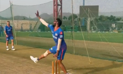 Left arm pacer Jasprit Bumrah hits the Stumps thrice.